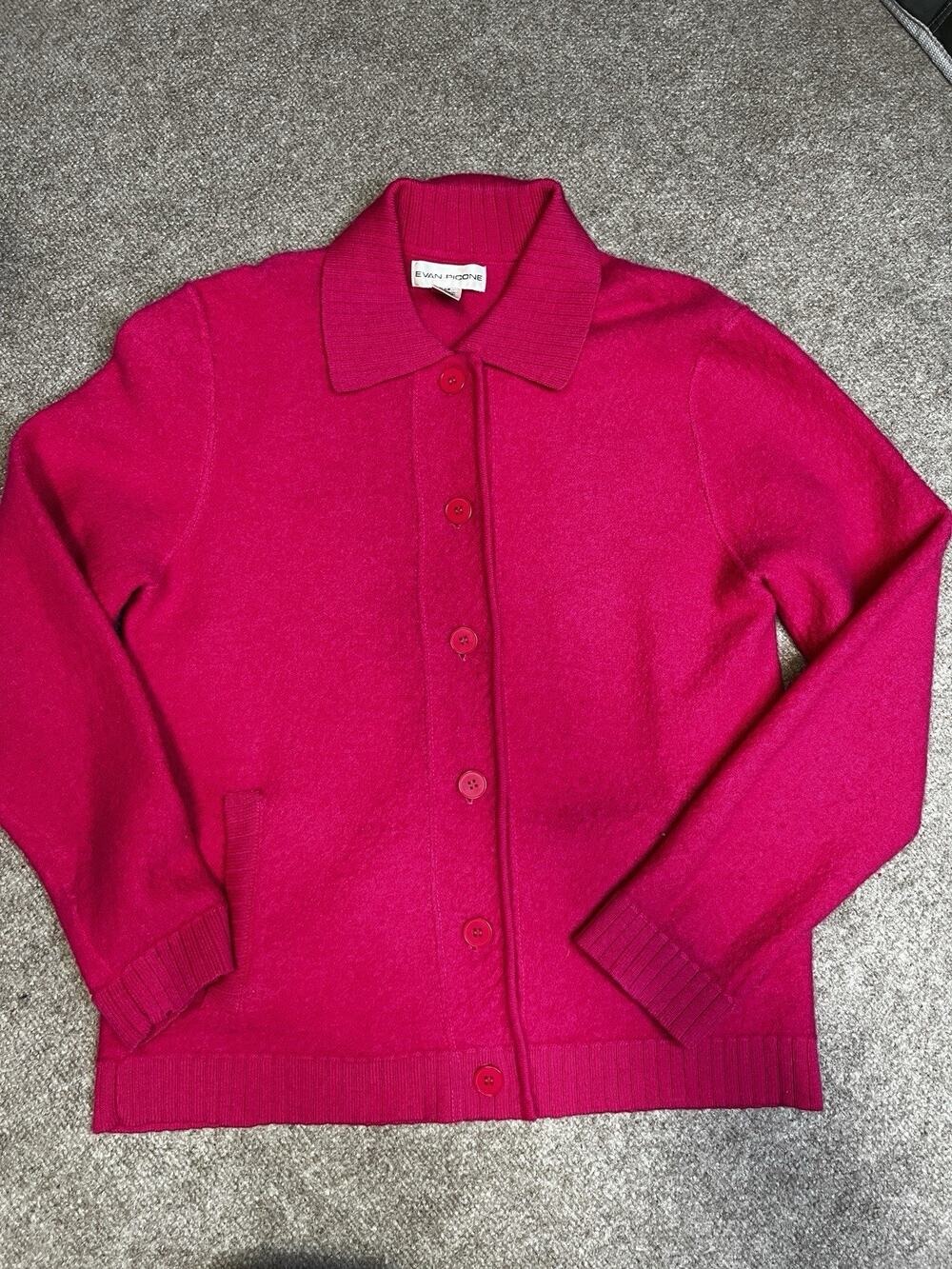 vintage Evan Picone y2k 100% Wool cardigan size M Pink
